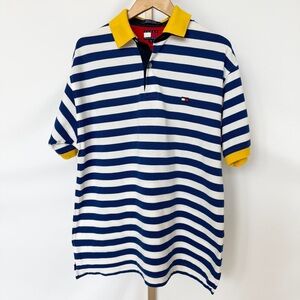 VINTAGE! 90’s Y2K Tommy Hilfiger Men's Striped Polo Shirt Blue Size M Casual